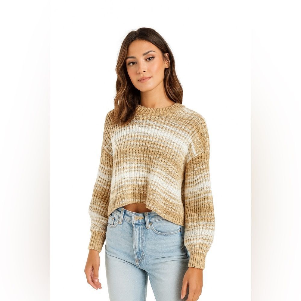 Abercrombie & Fitch Striped Tan and Cream Cropped Sweater